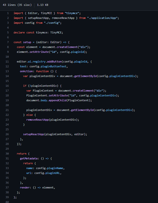 https://github.com/henriqueweiand/tinyMCE-plugin-react-typescript/blob/master/src/Plugin.ts
